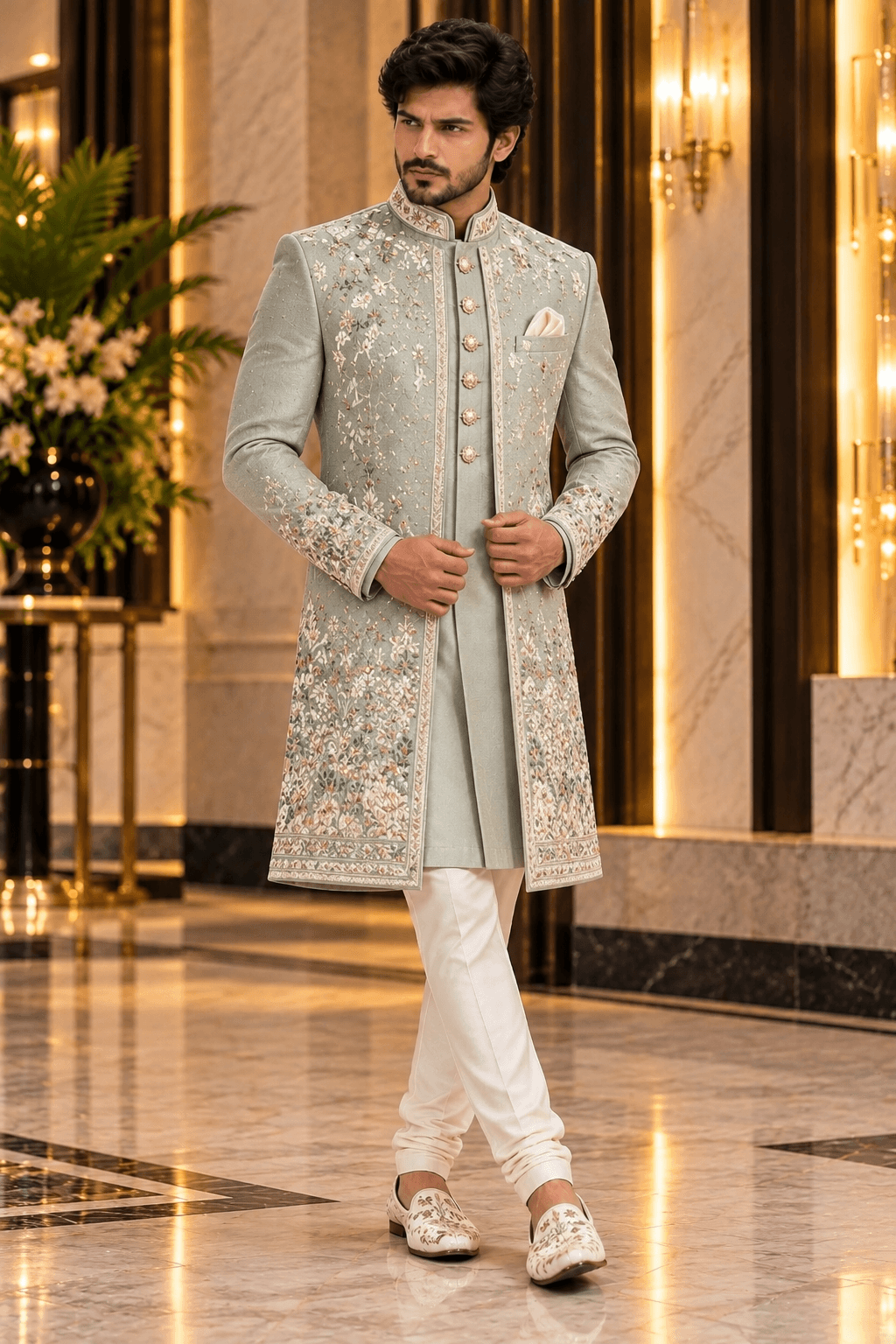 Charcoal Textured Jodhpuri Suit