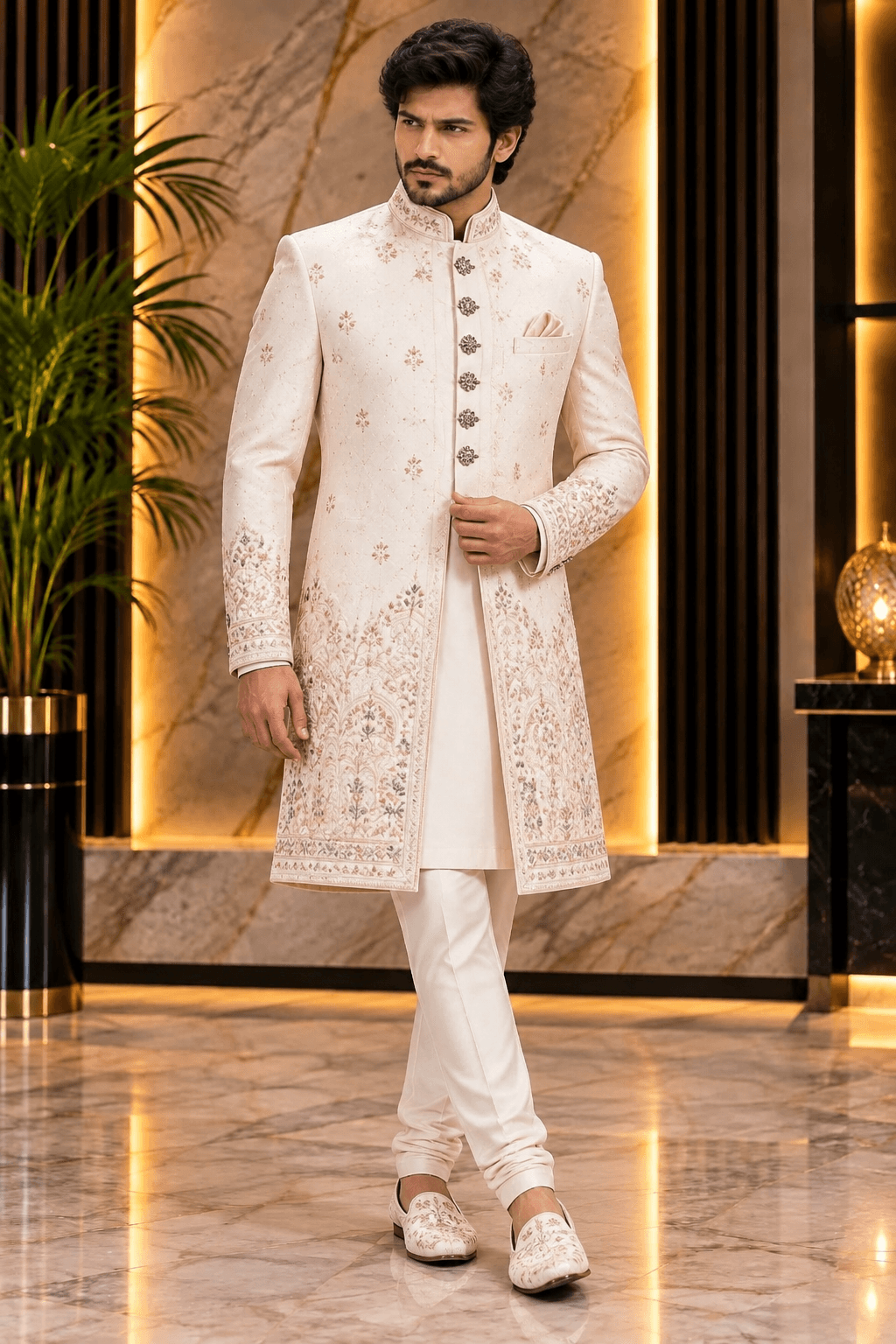 Champagne Gold Woven Sherwani